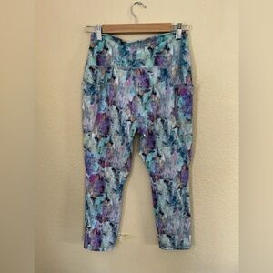 RBX Abstract Print Capri Leggings with Side Pockets